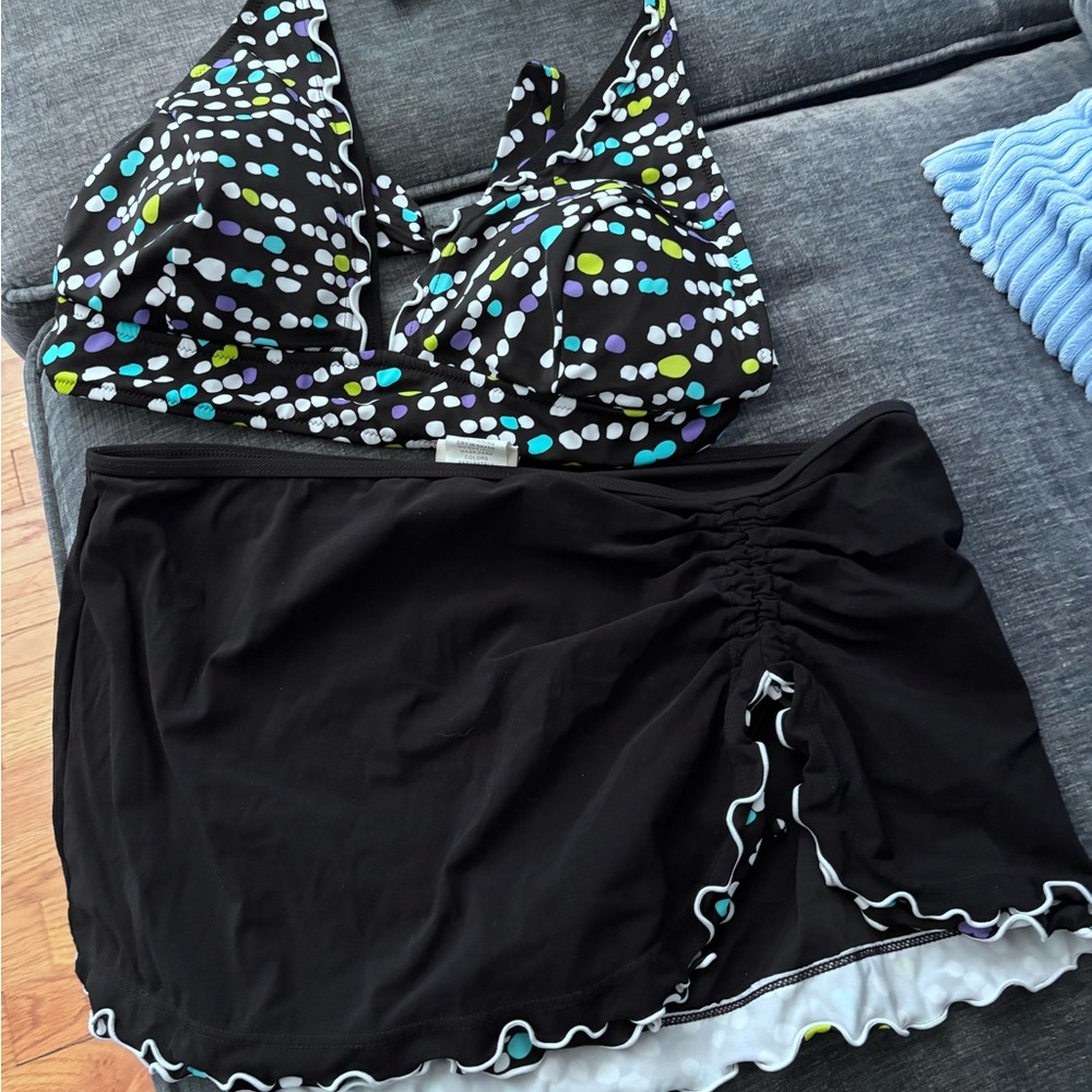 Black Polka Dot 2 piece swim and sun suit